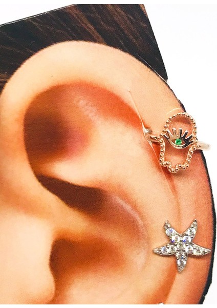925 Ayar Gümüş Hz. Fatma Ana Eli Earcuff Küpe