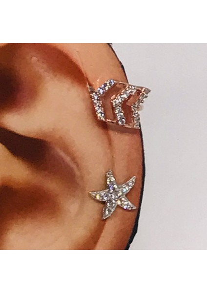 925 Ayar Gümüş Zirkon Taşlı Çavuş Earcuff Küpe