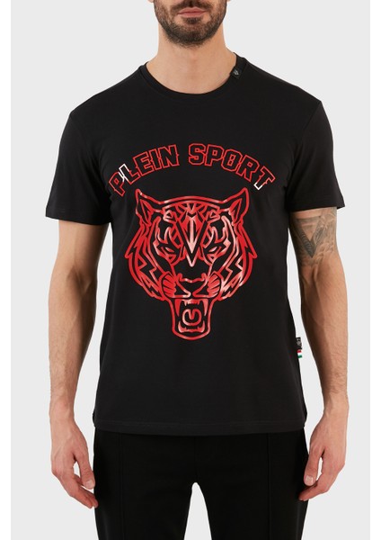 Logolu Bisiklet Yaka Pamuklu Erkek T-Shirt TIPS113IT99