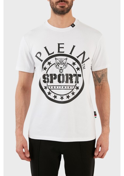 Plein Sport Logolu Bisiklet Yaka Pamuklu Erkek T-Shirt TIPS128IT01