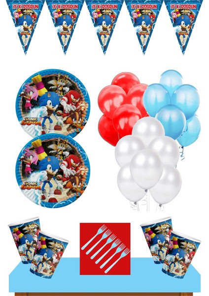 Parti Malzemeleri 8 Kişilik Sonic Boom Doğum Günü Süsleri Seti Ekonomik Mavi