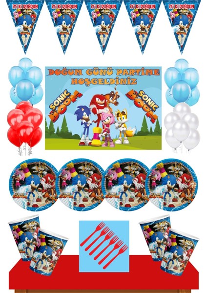 Doğum Günü 8 Kişilik Afişli Sonic Boom Parti Malzemeleri Seti Kırmızı