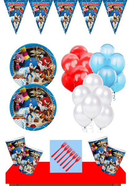 Parti Malzemeleri 24 Kişilik Sonic Boom Doğum Günü Süsleri Seti Ekonomik Kırmızı
