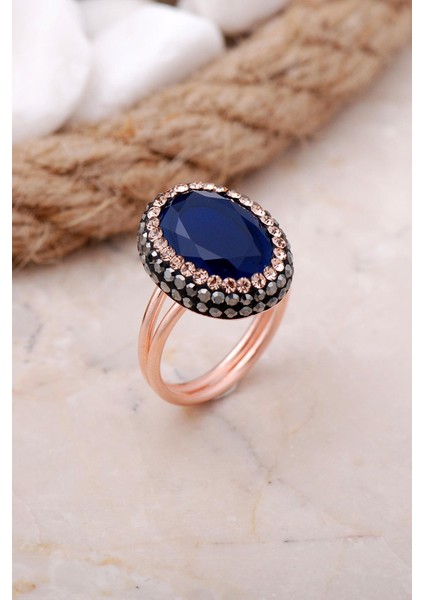 Safir Taşlı Rose Gümüş Yüzük 3461