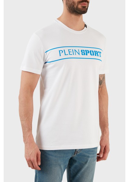 Plein Sport Logolu Bisiklet Yaka Pamuklu T Shirt Erkek T Shirt TIPS101IT01