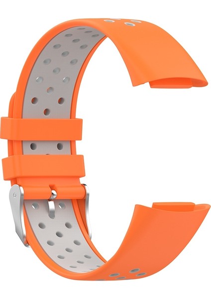 Çift Renkli Metal Toka Delik Silikon Saat Kayışı Fitbit Şarj 5 Turuncu Gri (Yurt Dışından)