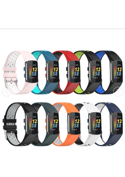 Çift Renkli Metal Toka Delik Silikon Saat Kayışı Fitbit Şarj 5 Turuncu Gri (Yurt Dışından)