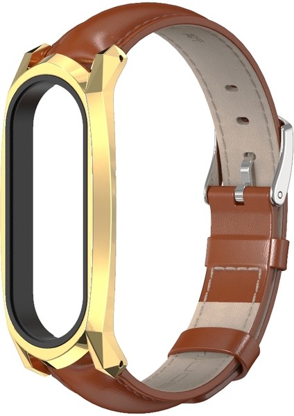 Xiaomi Mi Band Için 6/5/4/3 Inek Derisi Watchband Yağ Kahverengi + Altın (Yurt Dışından)