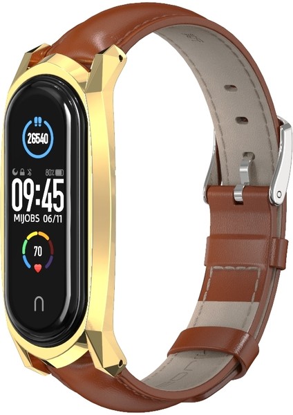 Xiaomi Mi Band Için 6/5/4/3 Inek Derisi Watchband Yağ Kahverengi + Altın (Yurt Dışından) fırsatları