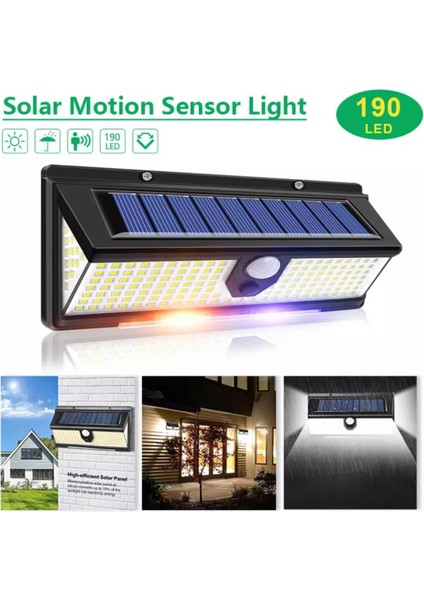 Solar Dış Mekan Aydınlatma Bahçe Lambası 190 Ledli Çakarlı