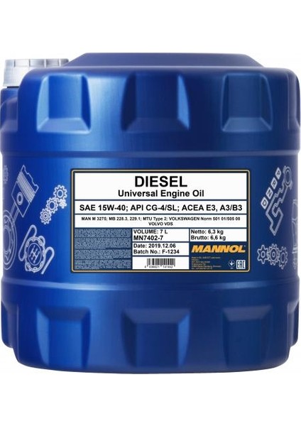 Diesel Sae 15W-40 Api Ch-4 7 Litre Motor Yağı (Üretim Yılı :2022)