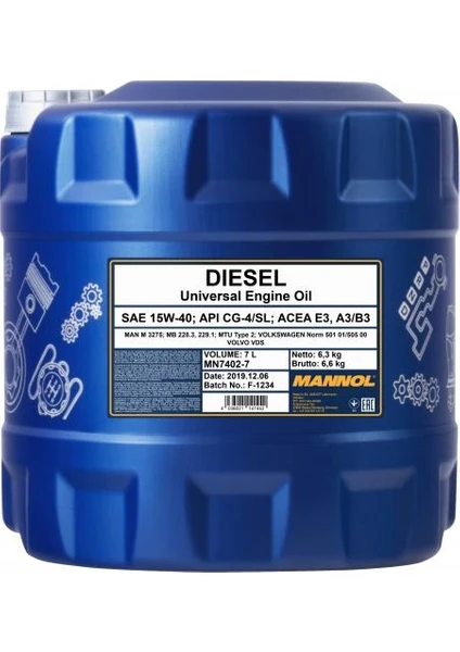 Diesel Sae 15W-40 Api Ch-4 7 Litre Motor Yağı  (Üretim Yılı :2022)