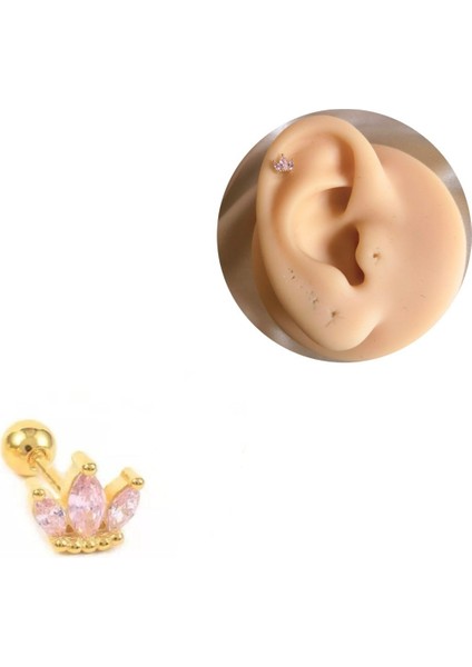 925 Ayar Gümüş Gold Minik Pembe Lotus Piercing/küpe-Bar Uzunluğu 6mm- 1 Ad.