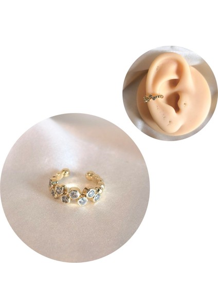Zirkon Taşlı Gold Kıkırdak (Sıkıştırma) Earcuff - Tek Adet