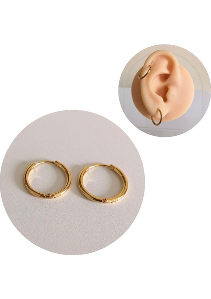 Paslanmaz Çelik Gold Minik Halka Küpe - 12 mm - 1 Çift