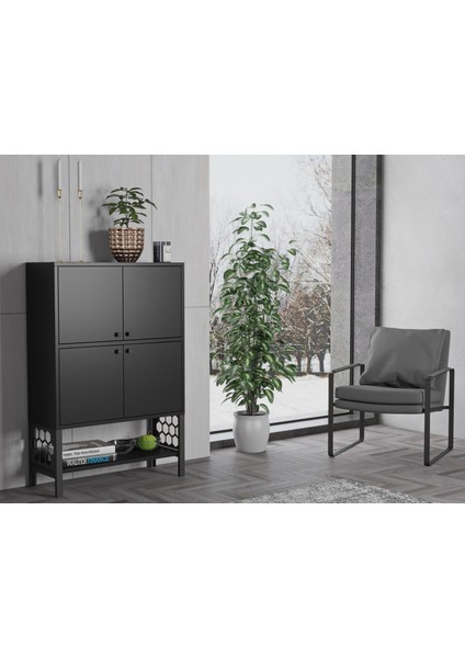 Lina Premium Desenli Metal Ayaklı Dolaplı Vitrin - Konsol - Siyah / Siyah modelleri