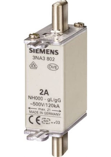 Sıemens Nh-Bıçaklı Sigorta Buşonu; 25A; Boy 000; Genişlik 21MM