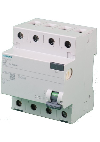 Sıemens (Kaçak Akım Koruma Rölesi); 25A; 400V; 30MA; Trifaze; 3faz+Nötr; 70MM