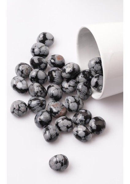 Karlı Obsidyen Doğal Taş Tamburlanmış Parça - Tımbıl