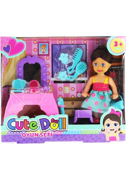 Cute Doll Mini Bebek Aksesuarlı ve Makyaj Masalı Oyun Seti