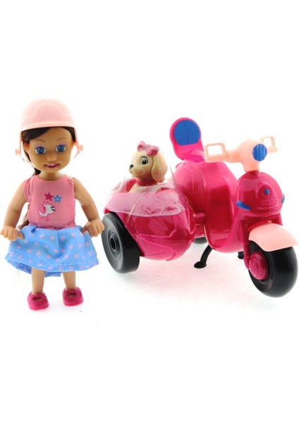 Cute Doll Mini Bebek ve Köpekli Mor Motorsiklet