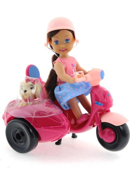 Cute Doll Mini Bebek ve Köpekli Mor Motorsiklet