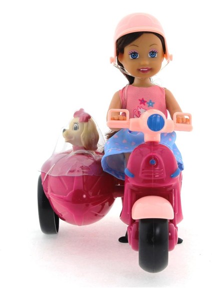 Cute Doll Mini Bebek ve Köpekli Mor Motorsiklet