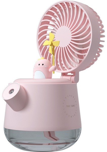 A04A USB Sevimli Pet Kettle Sprey Masaüstü Fan (Pembe Küçük Dinozor)