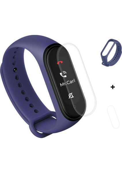 2 In 1 Silikon Bileklik Tpu Film Xiaomi Mi Band 4 Koyu Mavi (Yurt Dışından)