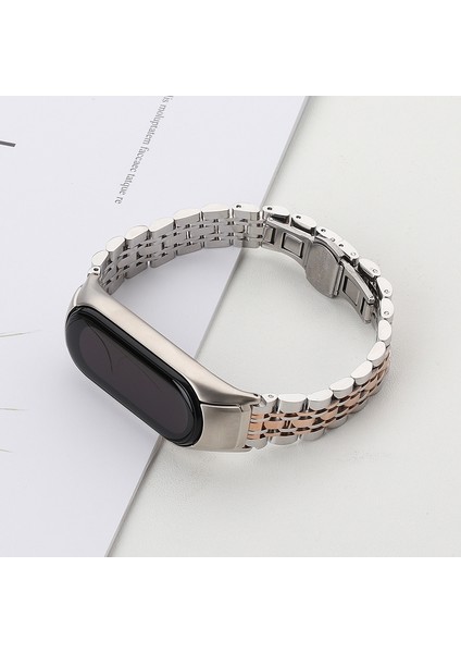 Xiaomi Mi Band 6/5 Gümüş Gül Altın Için Paslanmaz Çelik Kordonlu Saati (Yurt Dışından) fırsatları