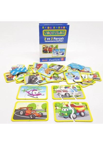 Diy Toy Diytoy Taşıt Tamamlama, Zeka Kartları, 2 ve 3 Parçalı Birleştirme