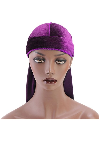 Unisex Zarif Kadife Bandana Şapka Uzun Kuyruk Müslüman Headwrap Kemo Şapka Mor (Yurt Dışından)
