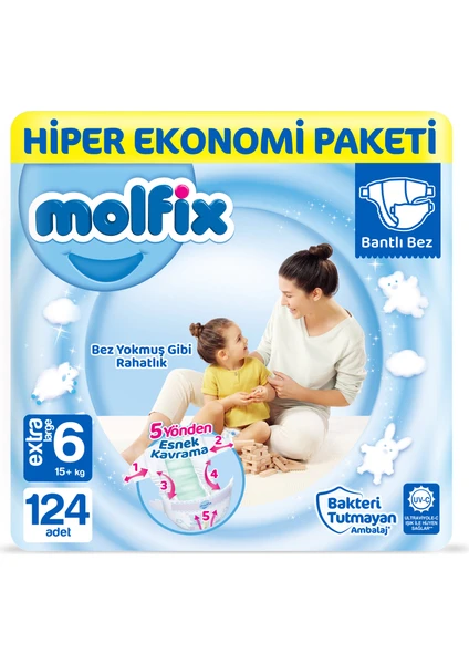 Bebek Bezi 6 Beden Extra Large Hiper Ekonomi Paketi 124 Adet