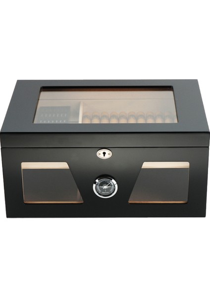 Siyah 2 Katlı Camlı Humidor Puro Kutusu RC21