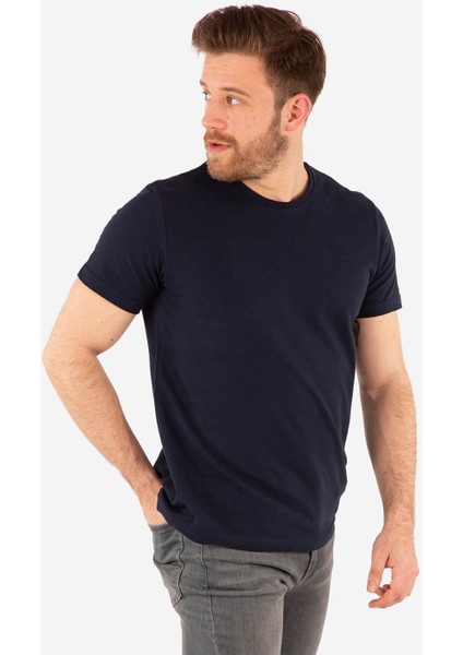 Regular Fit Bisiklet Yaka %100 Pamuk Kısa Kollu Basic Penye T-Shirt-PE3601TY22