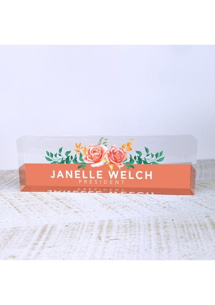 Ofis Masası Kişiselleştirilmiş Hediye Özel Isim Plakaları Turuncu Gül Tasarımı fiyatları