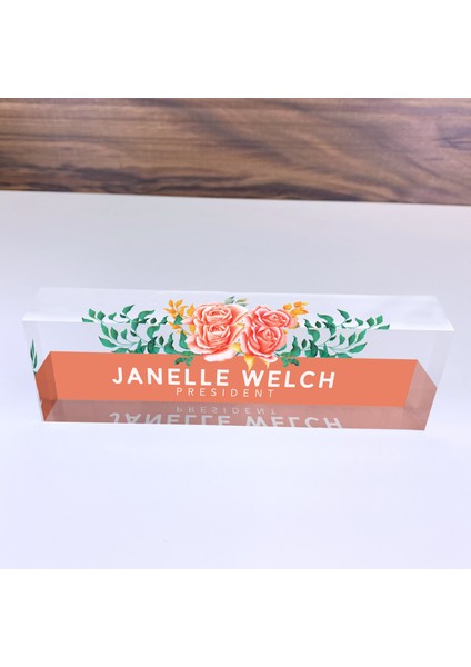 Ofis Masası Kişiselleştirilmiş Hediye Özel Isim Plakaları Turuncu Gül Tasarımı modelleri