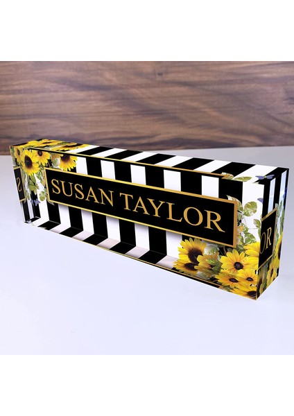 Kişiselleştirilmiş Ofis Masa Dekoru Isim Plakası Masa Aksesuarları Ayçiçekleri