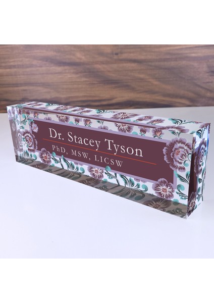 Ofis Masası Isim Plakası Kişiselleştirilmiş Vintage Çiçek Tasarımı Masa Dekoru