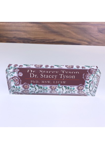 Ofis Masası Isim Plakası Kişiselleştirilmiş Vintage Çiçek Tasarımı Masa Dekoru modelleri