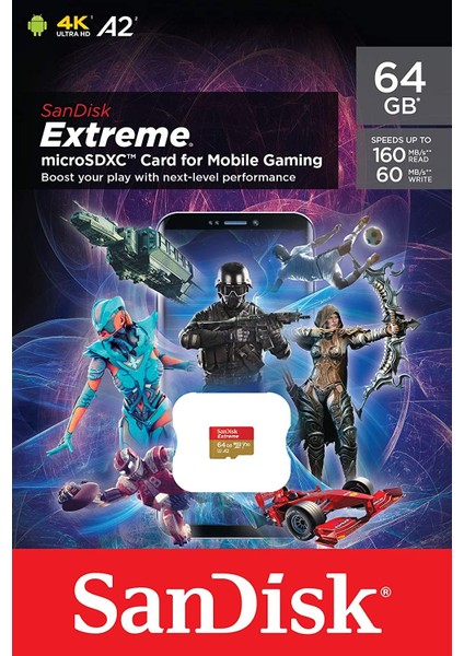 Extreme 64GB 160MB/s A2 C10 V30 UHS-I U3 microSD Hafıza Kartı (SDSQXA2-064G-GN6GN)