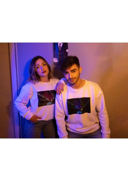 Kuzey Işıkları Baskılı Karanlıkta Parlayan Oversize Sweatshirt