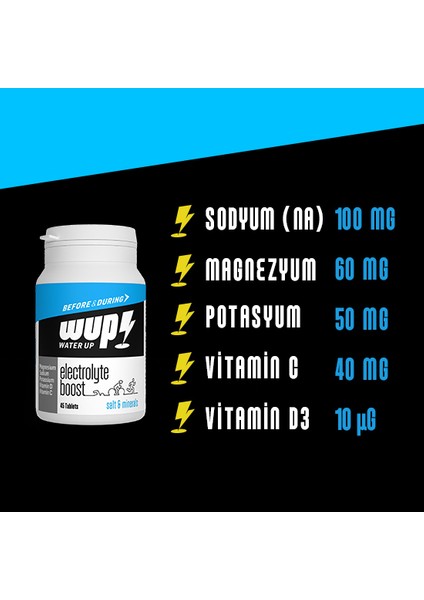 WUP Electrolyte Boost Sade 45x2 Porsiyon, Tablet Sporcu Takviyesi Elektrolit Vitamin