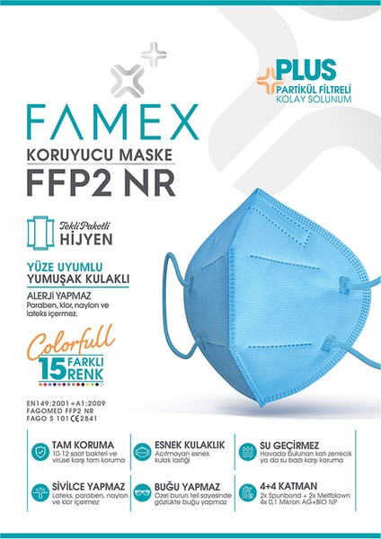 N95 Ffp2 Koruyucu Maske Nar Çiçeği Renk 10 Adet Tekli Paket Duck Modeli