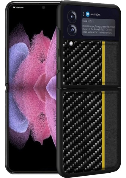 Samsung Galaxy Z Flip3 5g Için Karbon Fiber Doku Kılıf Sarı