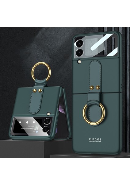 Samsung Galaxy Z Flip3 5g Için Halkalı Ultra Ince Pc Kılıfı Koyu Yeşil