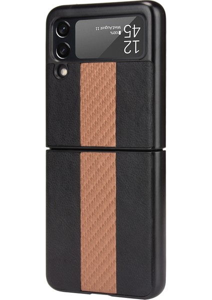 Samsung Galaxy Z Flip3 5g Için Litchi Doku Telefon Kılıfı Siyah