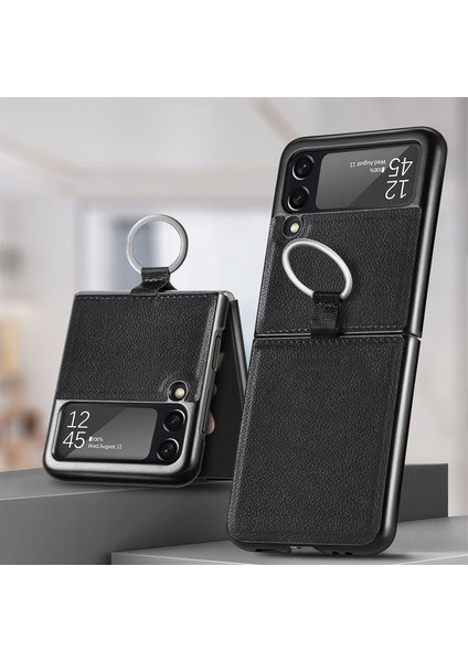 Samsung Galaxy Z Flip3 5g Için Litchi Desen Katlanır Kılıf Siyah modelleri