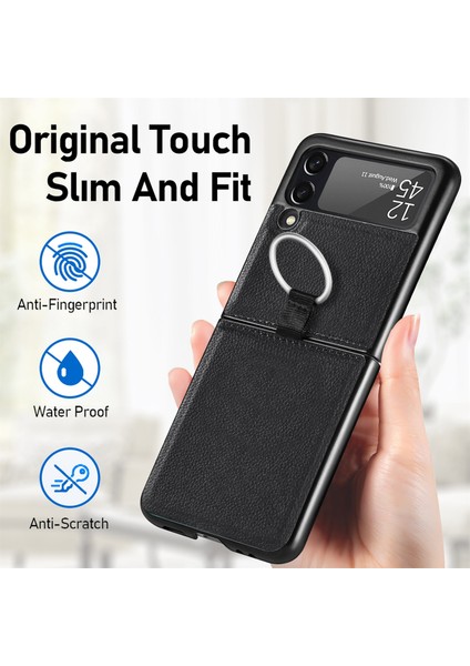 Samsung Galaxy Z Flip3 5g Için Litchi Desen Katlanır Kılıf Siyah indirimleri