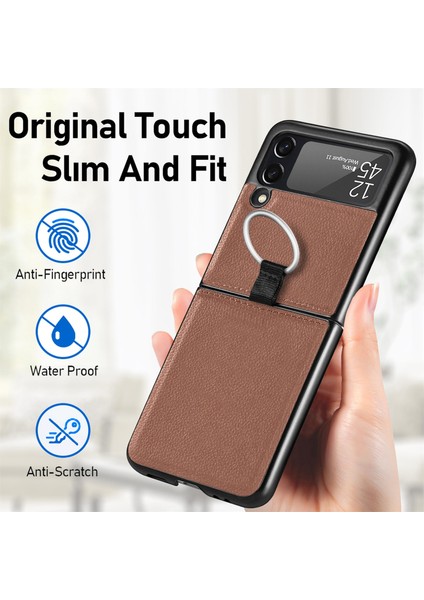 Samsung Galaxy Z Flip3 5g Için Litchi Desen Katlanır Kılıf Kahverengi indirimleri